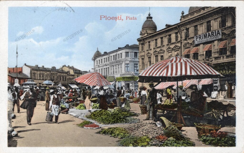Ploiești – Piața Centrală cu Primăria, circulată 1916