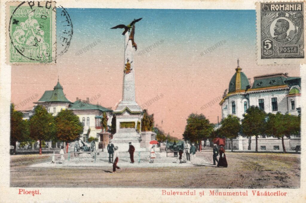 Bulevardul spre oraș și Monumentul Vânătorilor, circulată 1924