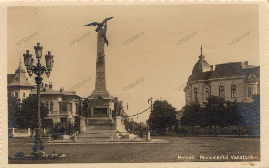 Ploiești – Monumentul Vânătorilor, carte poștală circulată, 1913