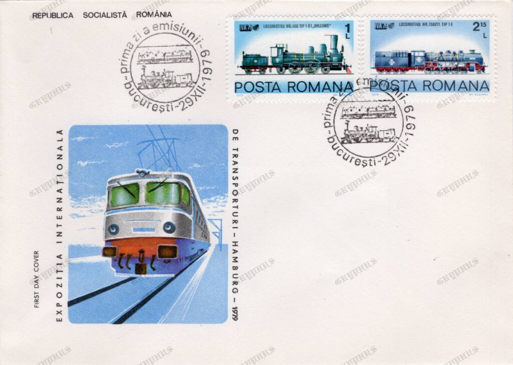 „Expoziția Internațională de Transporturi – Hamburg 1979”, FDC cu locomotive istorice