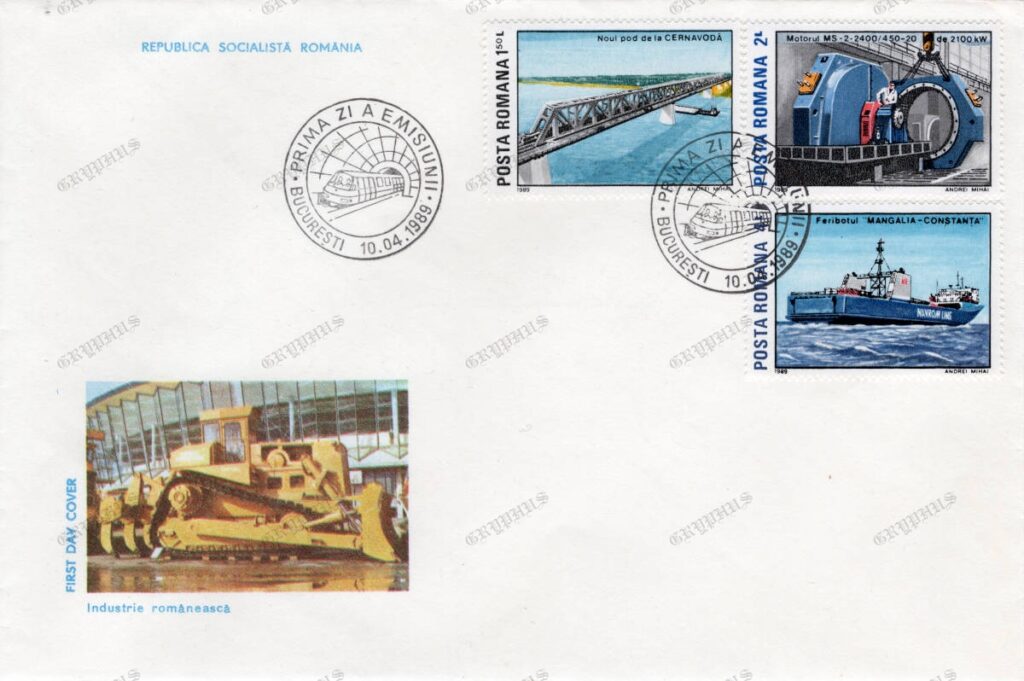 „Industrie românească”, 10 aprilie 1989, plic filatelic prima zi (FDC)