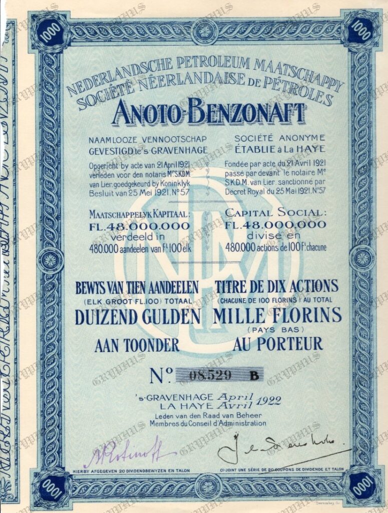 Societatea Olandeză de Petrol „Anoto-Benzonaft”, 1.000 guldeni