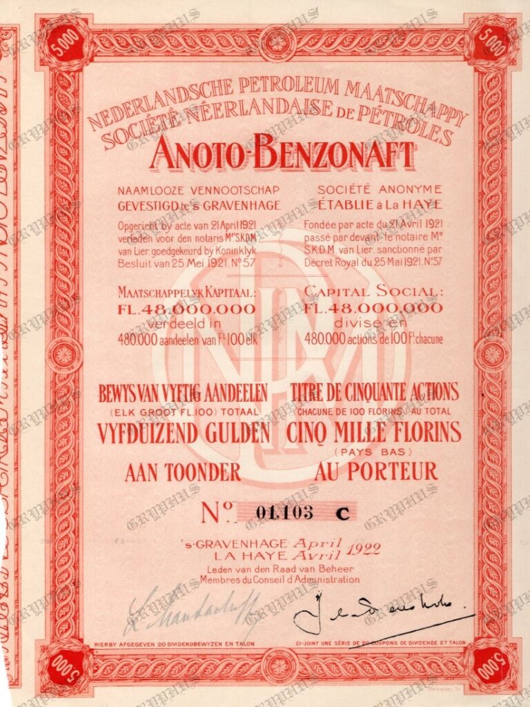 „Anoto-Benzonaft” – Societate Olandeză de Petrol, 5.000 guldeni