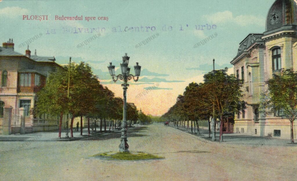 Bulevardul din Ploiești, vedere spre oraș, carte poștală circulată 1913