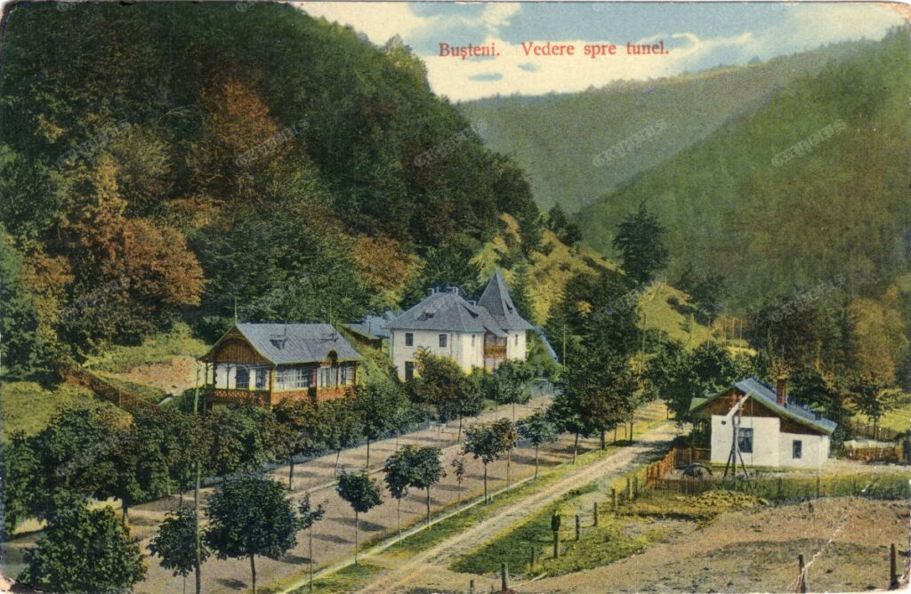 Vedere spre tunelul din Bușteni, carte poștală ilustrată, circulată 1913