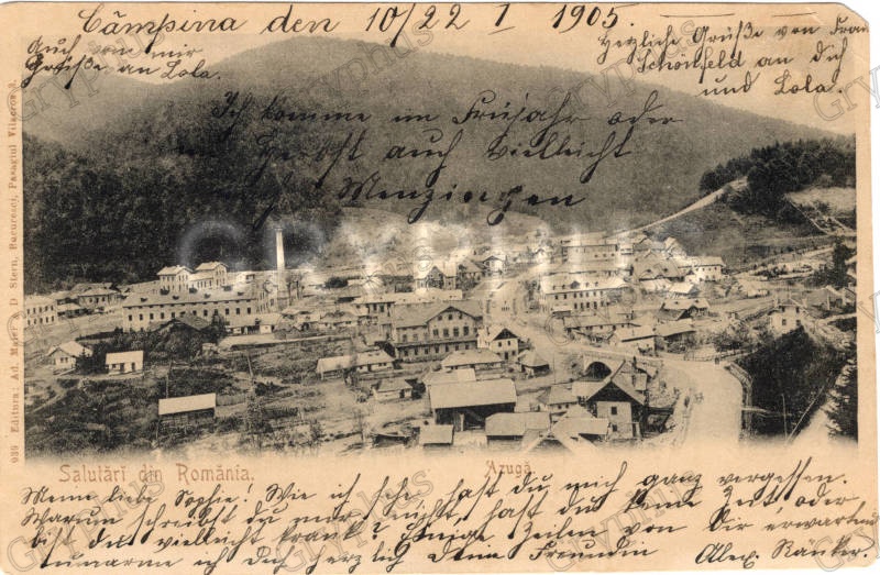 Azuga – vedere generală a localității, circulată în 1905