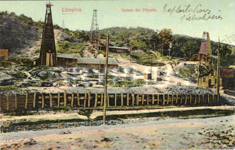 Câmpina – Vedere din Pițăgaia, exploatări petroliere, cca 1907 – 1912