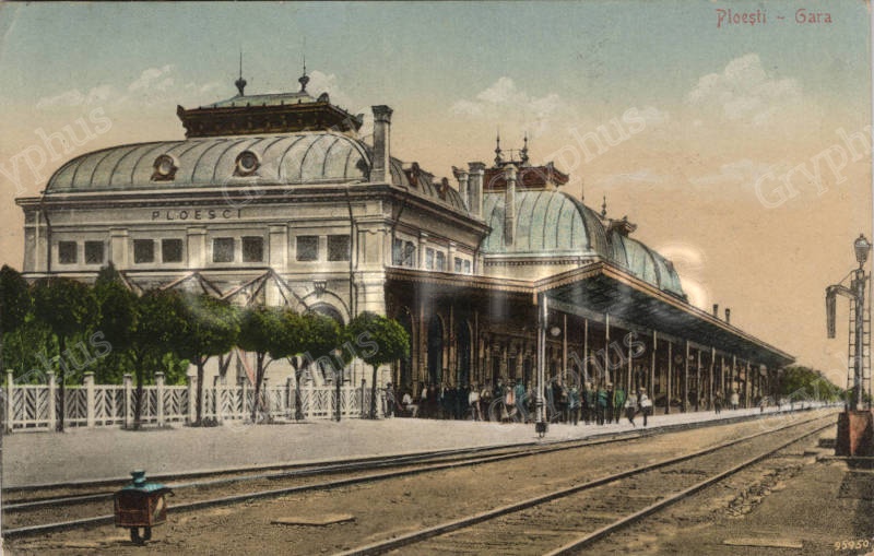 Gara din Ploiești (Ploești), carte poștală circulată, 1925
