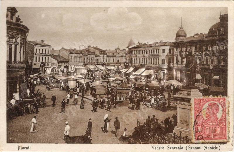 Ploiești – Piața Centrală, vedere generală (circulată 1920)